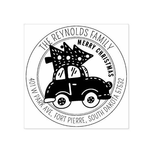 メリーモダンクリスマスツリーカー差出人住所 ラバースタンプ (インプリント)