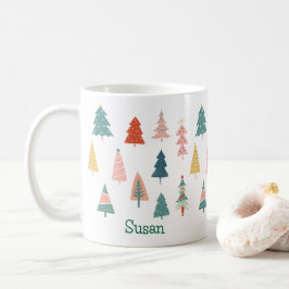 メリーモダンクリスマスツリーズホリデーグリーンエメラルド コーヒーマグカップ