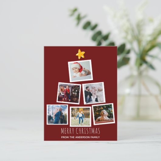 メリーモダンクリスマスツリーファミリーフォトコラージュ シーズンカード (スタンド正面)
