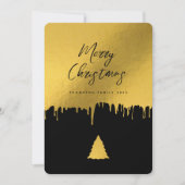 メリーモダンクリスマスツリーブラック&金ゴールドノンフォト シーズンカード (正面)