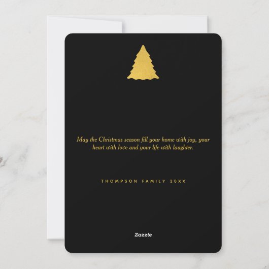 メリーモダンクリスマスツリーブラック&金ゴールドノンフォト シーズンカード (裏面)