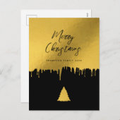 メリーモダンクリスマスツリーブラック&金ゴールドノンフォト シーズンポストカード (正面/裏面)