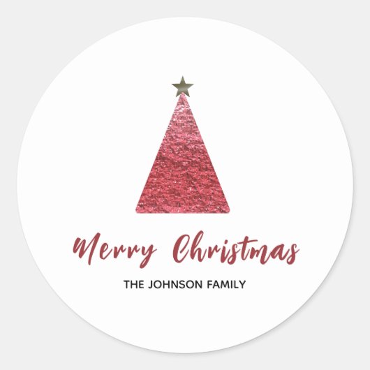 メリーモダンクリスマスツリーミニマリストホリデー ラウンドシール (正面)