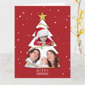 メリーモダンクリスマスツリー写真コラージュ赤 カード (黄色い花)