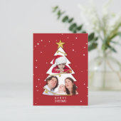 メリーモダンクリスマスツリー写真コラージュ赤 シーズンポストカード (スタンド正面)