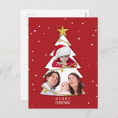 メリーモダンクリスマスツリー写真コラージュ赤 シーズンポストカード (正面/裏面)
