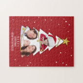 メリーモダンクリスマスツリー写真コラージュ赤 ジグソーパズル (横)