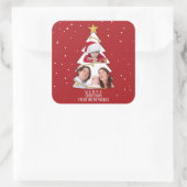 メリーモダンクリスマスツリー写真コラージュ赤 スクエアシール (バッグ)
