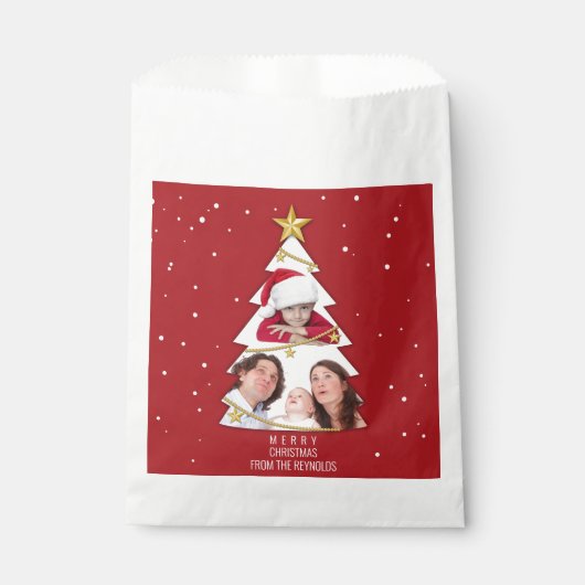 メリーモダンクリスマスツリー写真コラージュ赤 フェイバーバッグ (正面)
