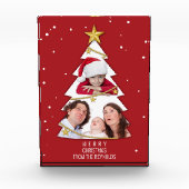 メリーモダンクリスマスツリー写真コラージュ赤 フォトブロック (正面)