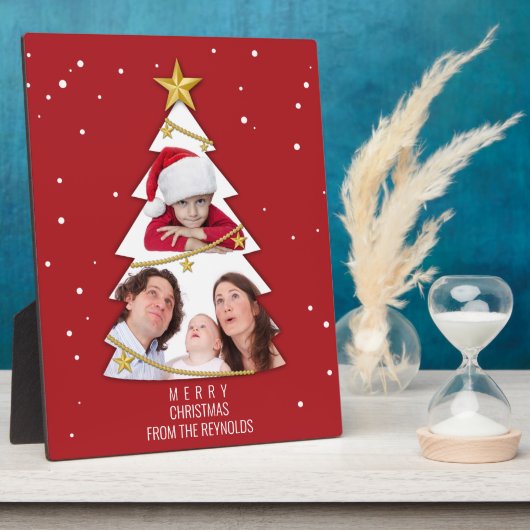 メリーモダンクリスマスツリー写真コラージュ赤 フォトプラーク (側面)