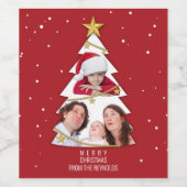 メリーモダンクリスマスツリー写真コラージュ赤 ワインラベル (シングルラベル)