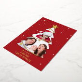 メリーモダンクリスマスツリー写真コラージュ赤 箔シーズンカード (回転した状態)