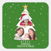 メリーモダンクリスマスツリー写真コラージンググリーン スクエアシール (正面)