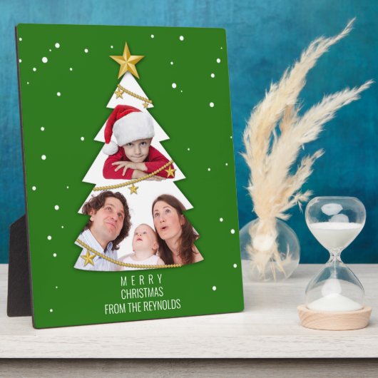 メリーモダンクリスマスツリー写真コラージンググリーン フォトプラーク (側面)
