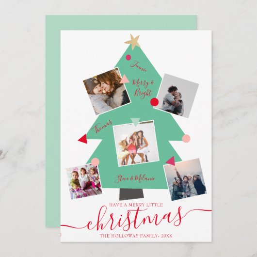 メリーモダンクリスマスツリー5写真コラージュ 案内状 (正面/裏面)