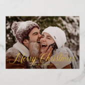 メリーモダンクリスマストレンディー一枚写真家族 箔シーズンカード (正面)