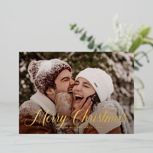 メリーモダンクリスマストレンディー一枚写真家族 箔シーズンカード (立ち正面)