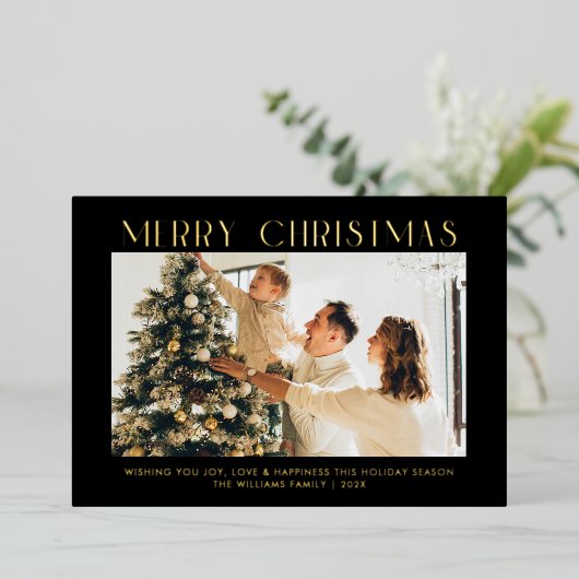 メリーモダンクリスマストレンディー一枚写真家族 箔シーズンカード (立ち正面)