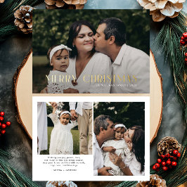 メリーモダンクリスマストレンディー写真家族 箔シーズンカード
