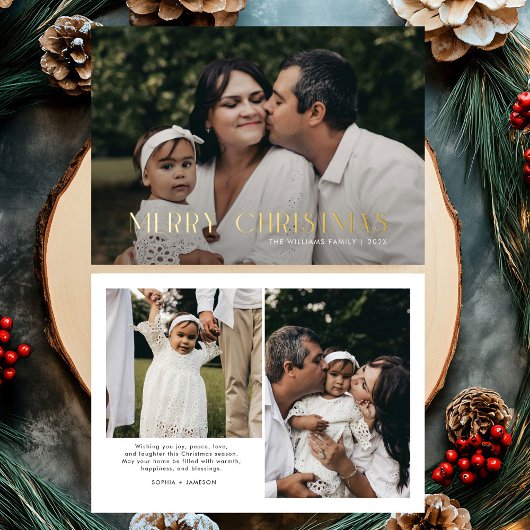 メリーモダンクリスマストレンディー写真家族 箔シーズンカード