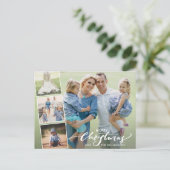 メリーモダンクリスマスハンドレター写真コラージュ ポストカード (スタンド正面)