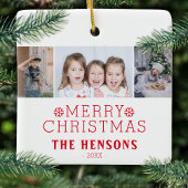 メリーモダンクリスマスファミリー3フォトコラージュ セラミックオーナメント