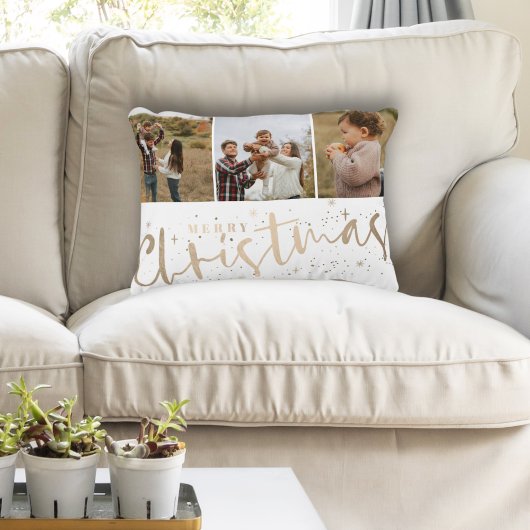 メリーモダンクリスマスフェイク金ゴールドと写真 アクセントクッション