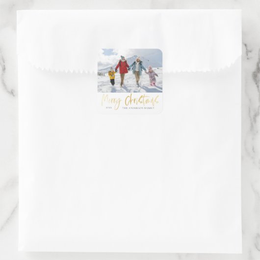 メリーモダンクリスマスフェイク金ゴールドと写真 スクエアシール (バッグ)