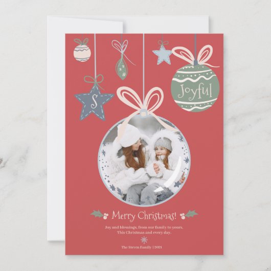 メリーモダンクリスマスフォトオーナメントイラストレーション シーズンカード (正面)