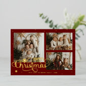 メリーモダンクリスマスフォトグリーティングフォイルホリデー 箔シーズンカード (立ち正面)