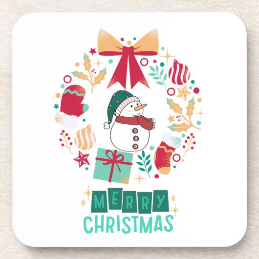 メリーモダンクリスマスフローラスタイリッシュ家族 コースター (正面)