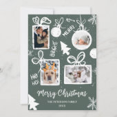メリーモダンクリスマスプレゼントグリーンおもしろい4枚の写真 シーズンカード (正面)