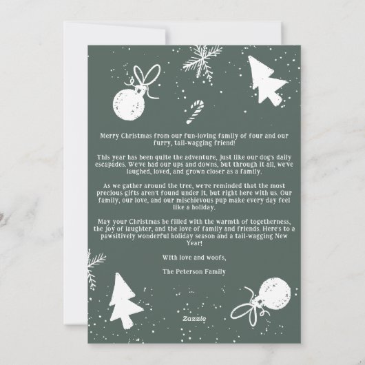 メリーモダンクリスマスプレゼントグリーンおもしろい4枚の写真 シーズンカード (裏面)