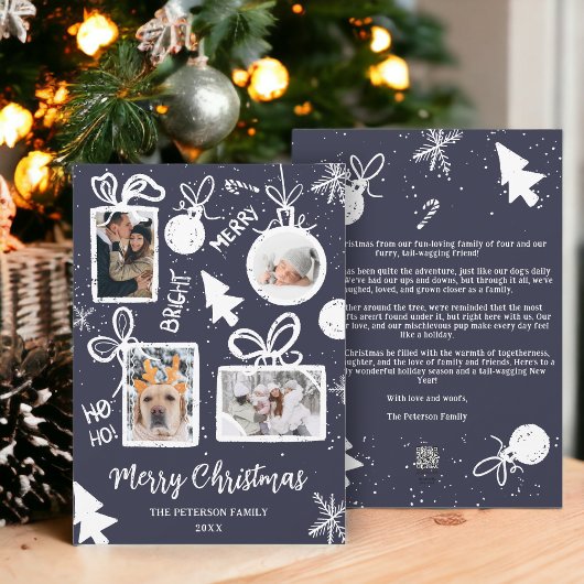 メリーモダンクリスマスプレゼントブルーおもしろい4枚の写真 シーズンカード