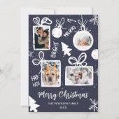 メリーモダンクリスマスプレゼントブルーおもしろい4枚の写真 シーズンカード (正面)