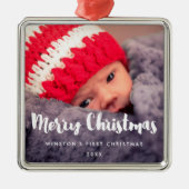 メリーモダンクリスマスベビーフォトメタルオーナメント メタルオーナメント (正面)