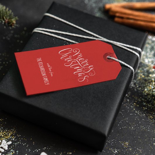 メリーモダンクリスマスホワイトスクリプトツリーカスタム ギフトタグ