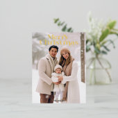 メリーモダンクリスマスミニマル1写真ベージュ 箔シーズンポストカード (立ち正面)