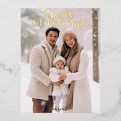 メリーモダンクリスマスミニマル1写真ベージュ 箔シーズンポストカード (正面)