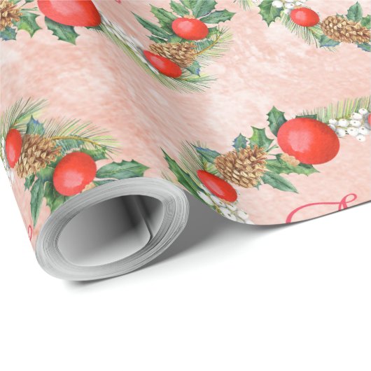 メリーモダンクリスマスリース赤い緑の手紙 ラッピングペーパー (ロールコーナー)
