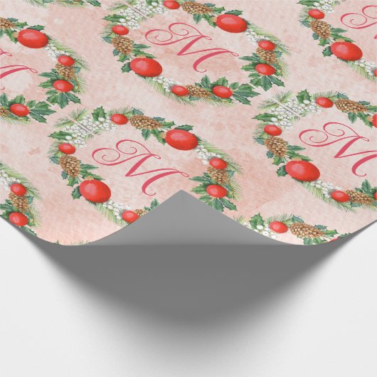 メリーモダンクリスマスリース赤い緑の手紙 ラッピングペーパー (角)