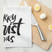 メリーモダンクリスマスレタリングクリスチャン キッチンタオル (四つ折り)