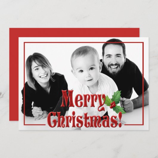 メリーモダンクリスマスレッドオーバーレイカスタム写真 シーズンカード (正面/裏面)