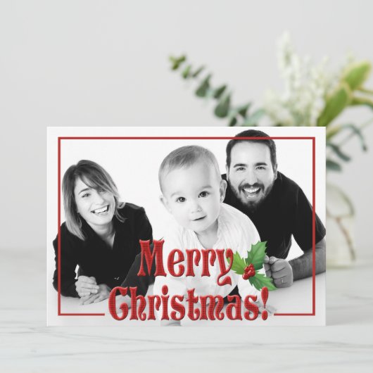 メリーモダンクリスマスレッドオーバーレイカスタム写真 シーズンカード (スタンド正面)