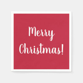 メリーモダンクリスマスレッド&ホワイトタイポグラフィ スタンダードカクテルナプキン