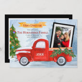 メリーモダンクリスマスヴィンテージレッドトラックの写真 シーズンカード (正面/裏面)