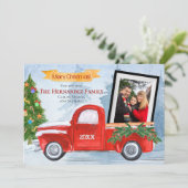 メリーモダンクリスマスヴィンテージレッドトラックの写真 シーズンカード (スタンド正面)