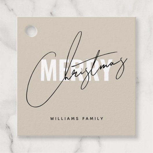 メリーモダンクリスマス休暇ベージュ フェイバータグ (正面)