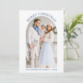 メリーモダンクリスマス写真アーチダスティブルー シーズンカード (スタンド正面)